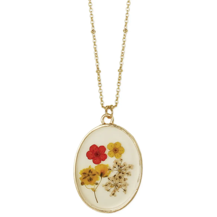 Red Gold Dried Flower Gold Necklace