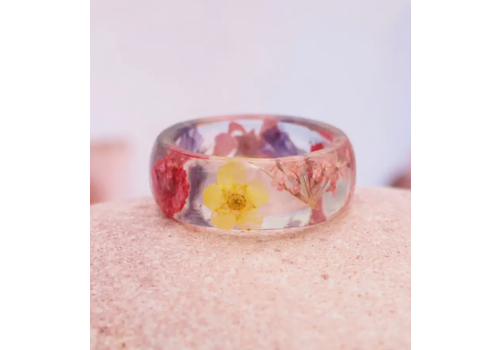  ZAD Flower Garden Multicolor Clear Resin Ring 