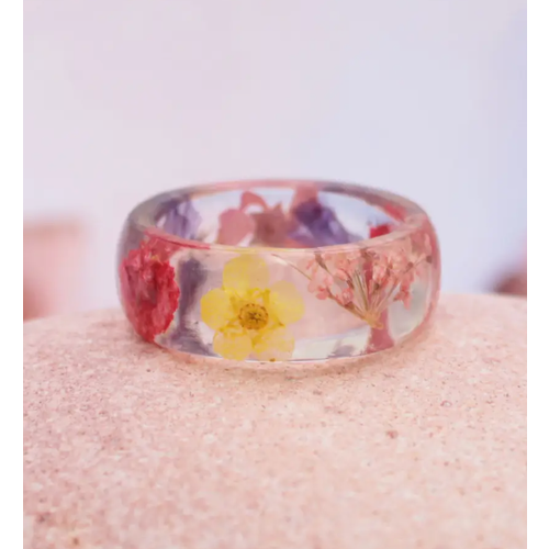  ZAD Flower Garden Multicolor Clear Resin Ring 