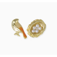Gold Bird & Nest Mismatch Post Earrings