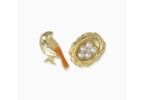  ZAD Gold Bird & Nest Mismatch Post Earrings 