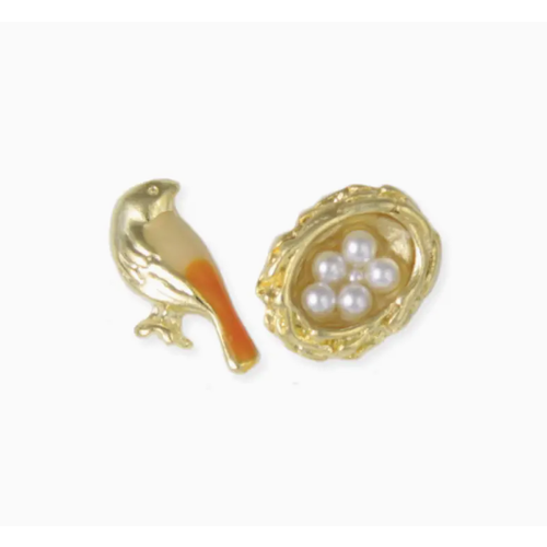  ZAD Gold Bird & Nest Mismatch Post Earrings 