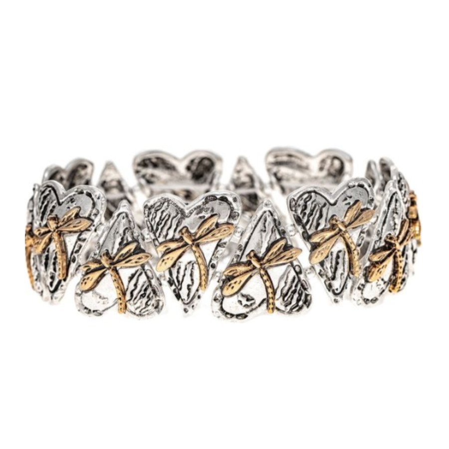 Two Tone Heartful Dragonfly Bracelet