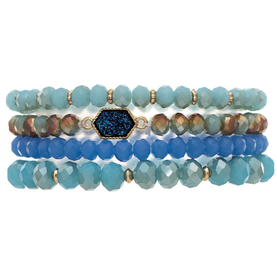 Multitone Blues Bead Bracelet Set