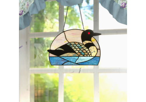  River of Goods 9.5"H Swimming Loon Stained Glass Window Panel 