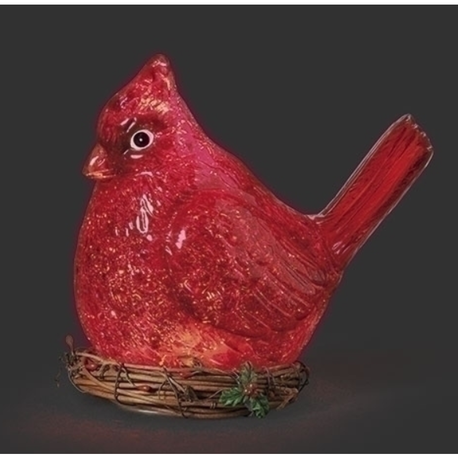 8.75" H Lighted Swirl Cardinal in Nest
