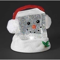 Lighted Swirl Cube Head Snowman with Earmuffs