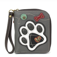 Zip Around Wallet Paw Print Gray