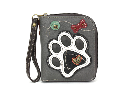  Chala Handbags Zip Around Wallet Paw Print Gray 