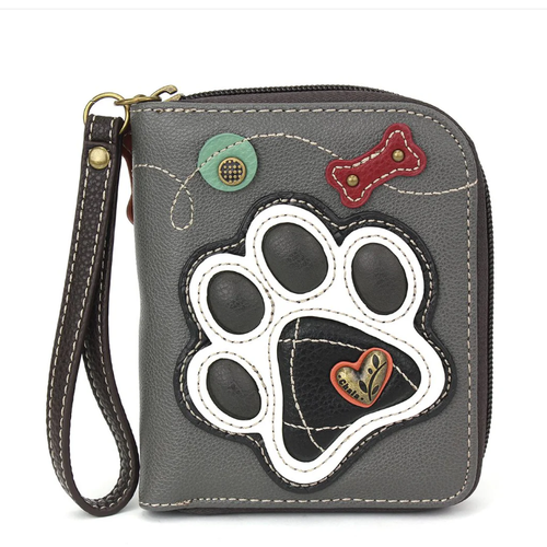  Chala Handbags Zip Around Wallet Paw Print Gray 