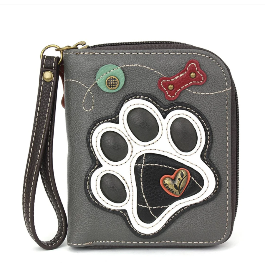 Zip Around Wallet Paw Print Gray