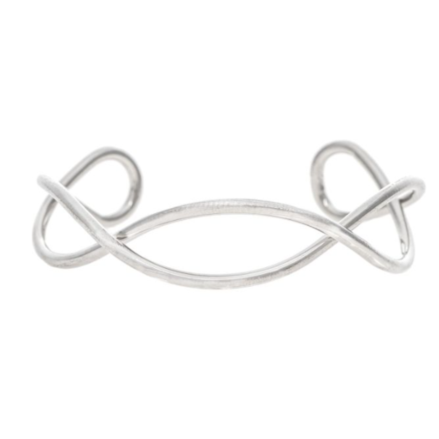 Silver Crossover Loops Open Cuff Bracelet_