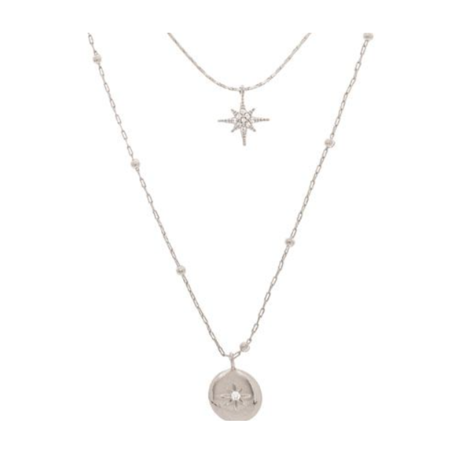 Silver Layered Celestial Necklace Set