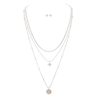 Silver Layered Celestial Necklace Set