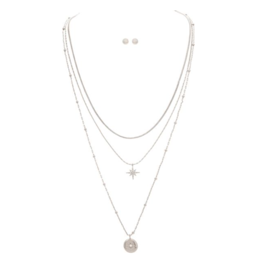Silver Layered Celestial Necklace Set