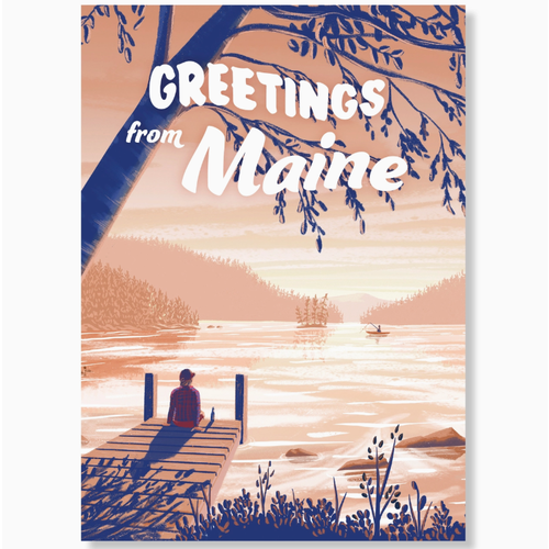  Kat Maus Haus Illustration Maine Postcard Dock Scene 