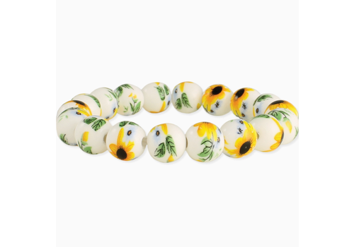  ZAD Vintage Yellow & White Ceramic Stretch Bracelet 