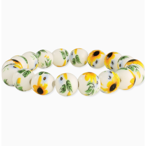  ZAD Vintage Yellow & White Ceramic Stretch Bracelet 