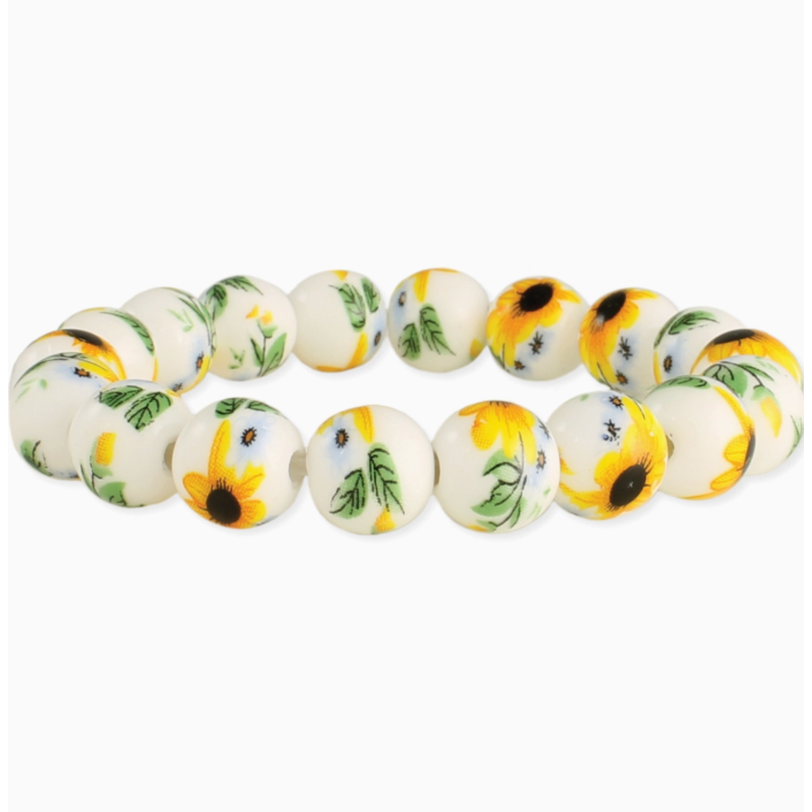 Vintage Yellow & White Ceramic Stretch Bracelet