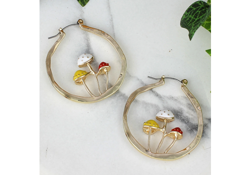  ZAD Mushroom Party Gold Hoop Earrings 