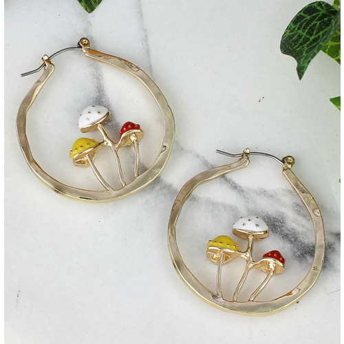  ZAD Mushroom Party Gold Hoop Earrings 
