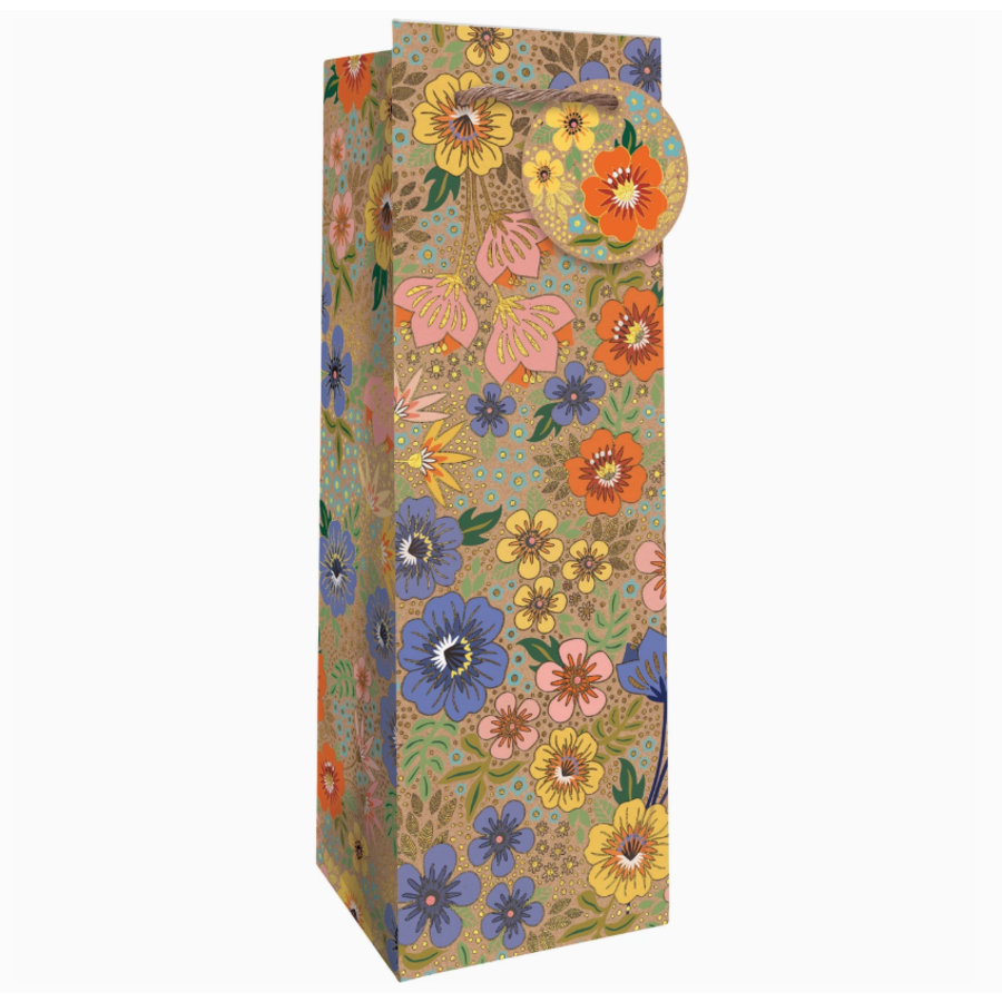 Golden Floral Bottle Gift Bag