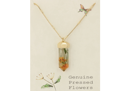  ZAD Cottage Floral Dried Yellow Flower Crystal Necklace 