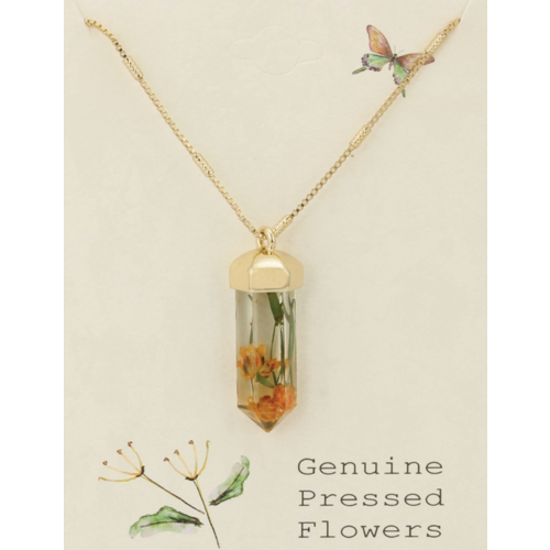  ZAD Cottage Floral Dried Yellow Flower Crystal Necklace 