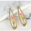 ZAD Pink Dried Flower Long Teardrop Gold Earrings
