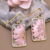 ZAD Purple Pink Dried Flower Rectangle Gold Earrings