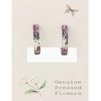 Purple Dried Flowers Acrylic Hoop Earrings