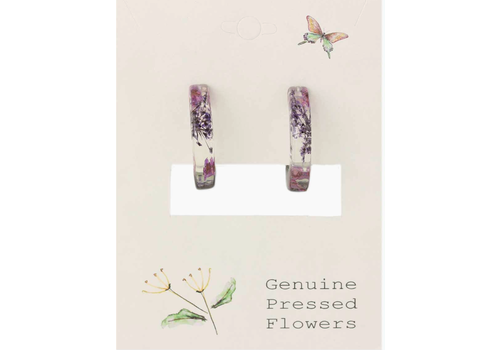  ZAD Purple Dried Flowers Acrylic Hoop Earrings 