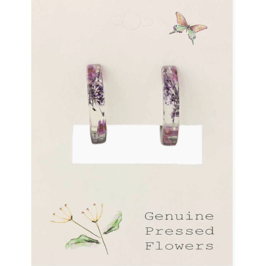 Purple Dried Flowers Acrylic Hoop Earrings