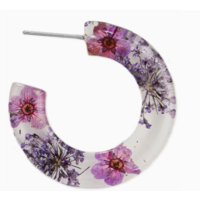 Purple Dried Flowers Acrylic Hoop Earrings