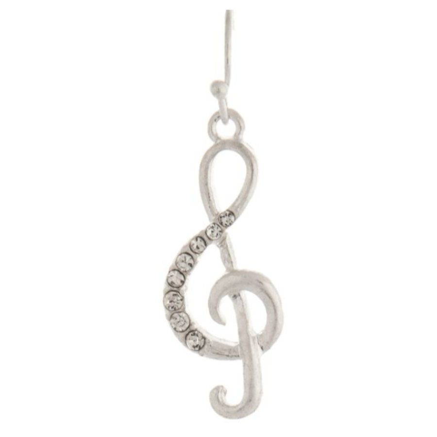 Silver Crystal G-Clef Earrings