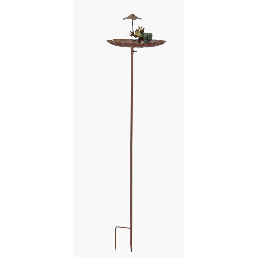 Rustic Metal Frog Bird Feeder Garden Stake