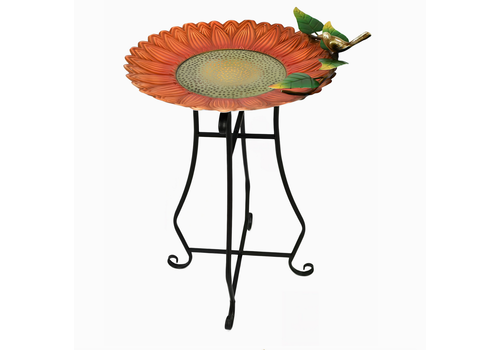  Continental Art Center Orange Sunflower Colorful Painted Metal Bird Bath 