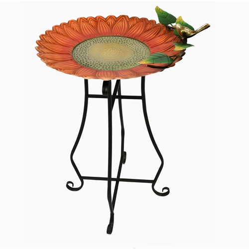  Continental Art Center Orange Sunflower Colorful Painted Metal Bird Bath 