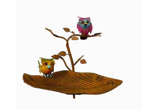  Continental Art Center Metal Two Owls Rustic Bird Feeder 