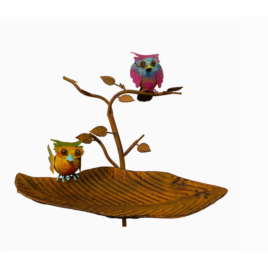 Metal Two Owls Rustic Bird Feeder