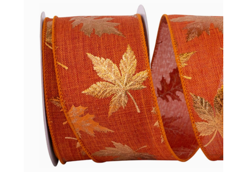  Reliant Ribbon Metallic Raised Leaf Linen Wired Edge Ribbon 10 YDS 