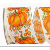 Pumpkin Row Linen Wired Edge Ribbon 10 YDS
