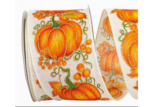  Reliant Ribbon Pumpkin Row Linen Wired Edge Ribbon 10 YDS 