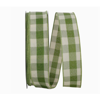 Moss Check Plaid Twill Wired Edge Ribbon 1 YD PER YARD