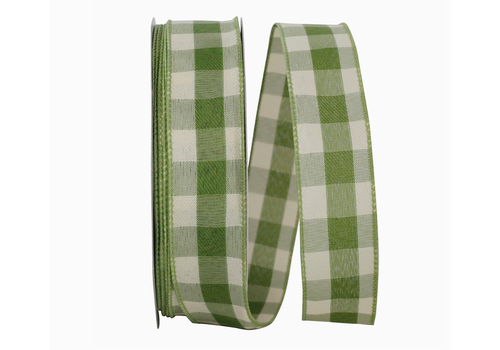  Reliant Ribbon Moss Check Plaid Twill Wired Edge Ribbon 1 YD PER YARD 