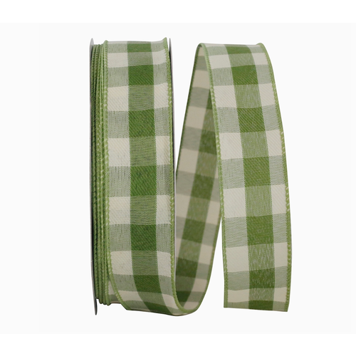  Reliant Ribbon Moss Check Plaid Twill Wired Edge Ribbon 1 YD PER YARD 