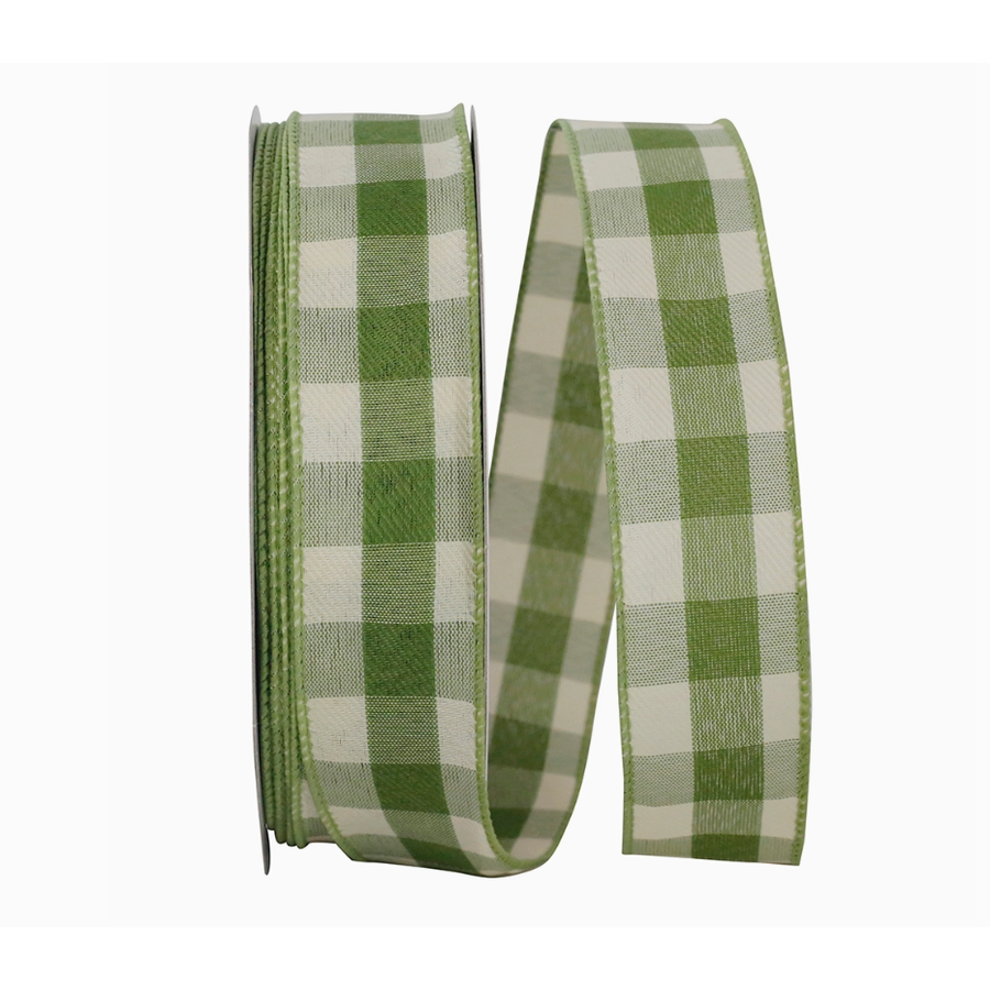 Moss Check Plaid Twill Wired Edge Ribbon 1 YD PER YARD