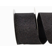 Black Glitter Metallic Wired Edge Ribbon by yard