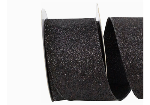  Reliant Ribbon Black Glitter Metallic Wired Edge Ribbon by yard 