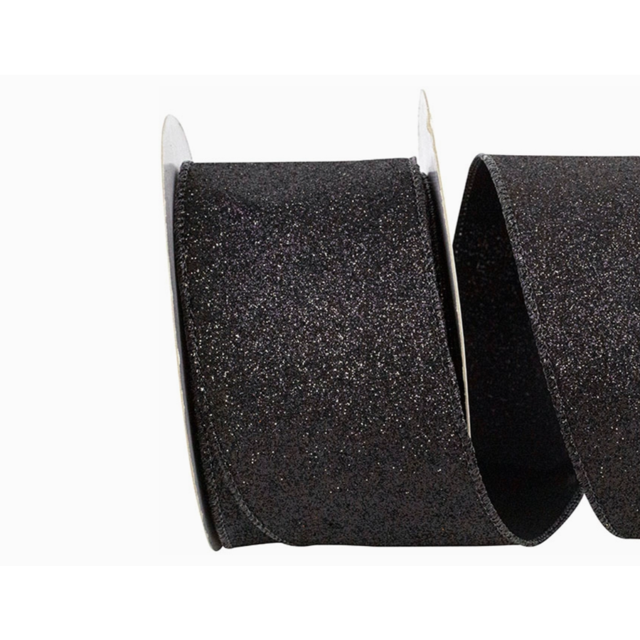 Black Glitter Metallic Wired Edge Ribbon by yard